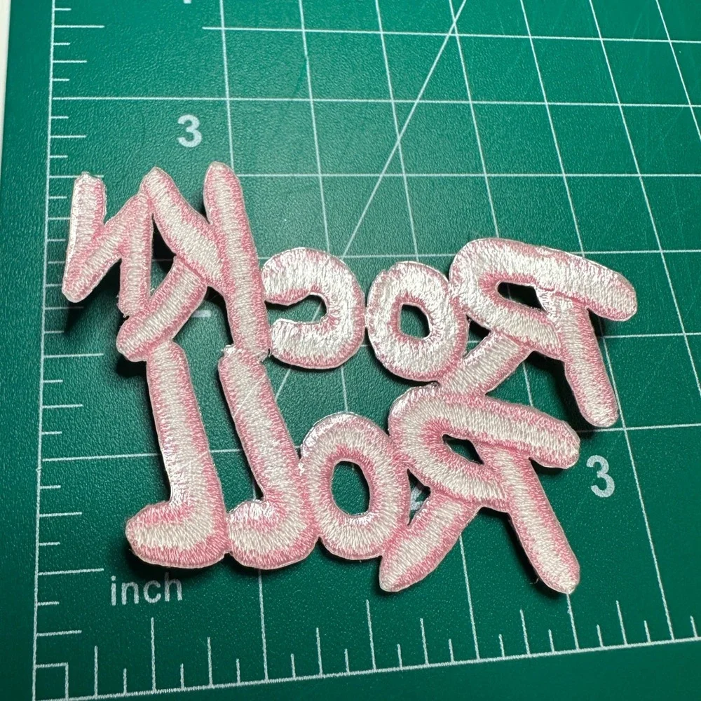 Rock‎ N Roll Pink Embroidered Iron On Patch Applique DIY Crafts